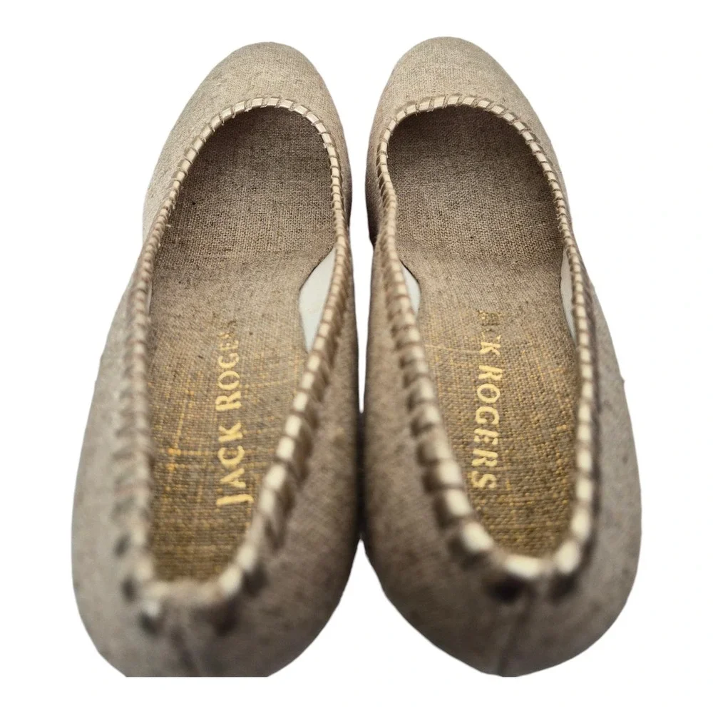 Jack Rogers‎ Linen Espadrille Wedge 7.5M Womens Neutral Platform New No Box